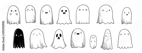 black and white seamless pattern with ghosts