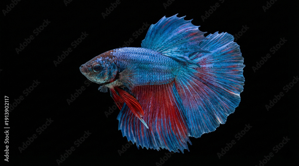 Fototapeta premium Stunning Abstract Close-Up of Flowing Betta Fish Fins on Black