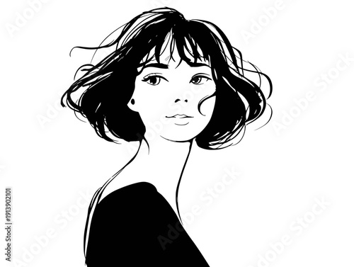 vector illustratoin girl with long hair isolated on white background 