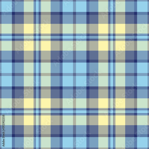 Uniform textile pattern check, sea tartan fabric texture. Fancy plaid vector seamless background in blue and cyan colors.