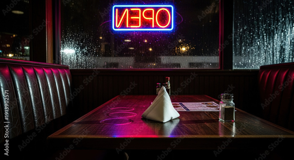 custom made wallpaper toronto digitalRetro neon sign above empty table in dimly lit bar