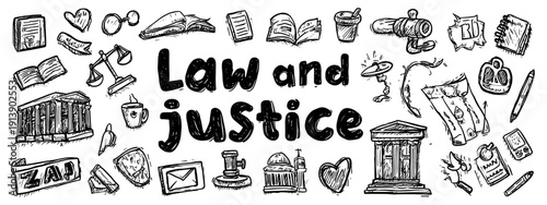 law and justice lawyer  banner poster isolated on white  