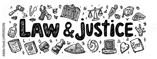 law and justice lawyer  banner poster isolated on white  