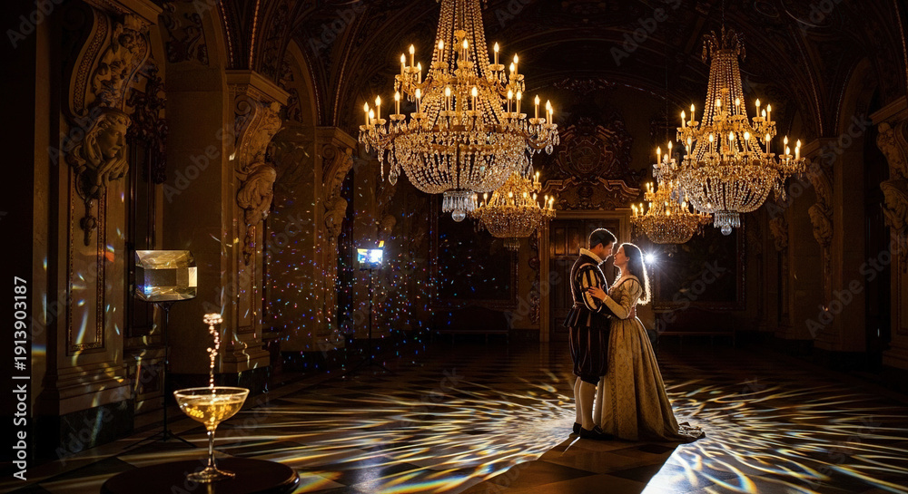 custom made wallpaper toronto digitalCouple embracing in ornate, candlelit ballroom