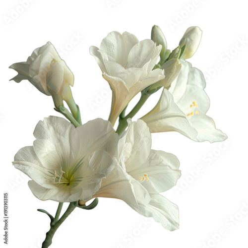 White Freesia Flowers in Full Bloom.