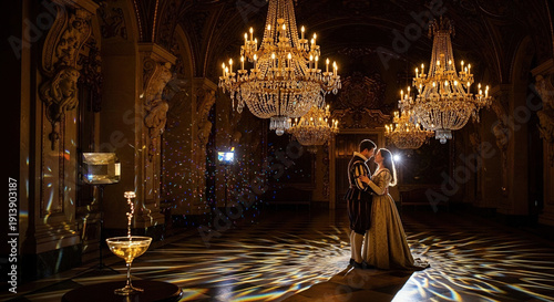Wallpaper Mural Couple embracing in ornate, candlelit ballroom Torontodigital.ca