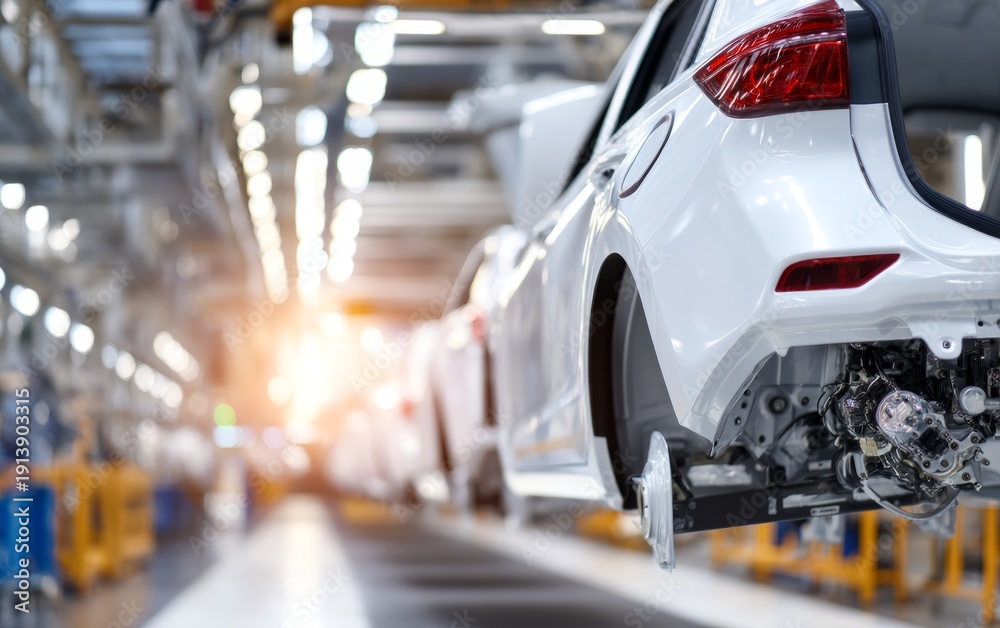 Fototapeta premium Modern Factory Assembly Line for Electric Vehicle Battery Production