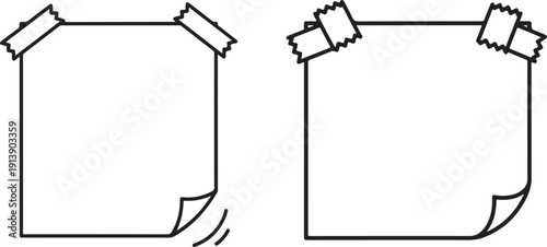 Blank note paper icons with torn edges and taped corners, one with wavy lines suggesting movement, ideal for reminders, messages, or creative layouts.