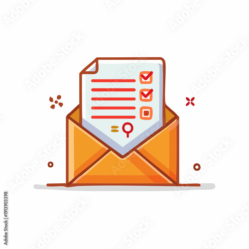 Document checklist inside envelope, mail, email concept, illustration