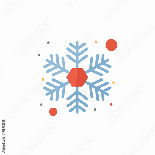 Abstract snowflake icon with colorful elements and decorative shapes, winter theme