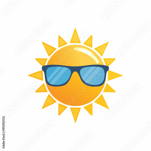 Cartoon sun wearing sunglasses isolated on white background. Happy summer concept.