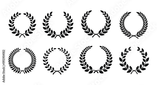 Collection of black laurel wreaths arranged in a grid pattern
