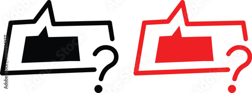 Red and black question mark with speech bubble frame for inquiry or assistance on transparent background. Speech bubble frame with question mark,  query FAQ
