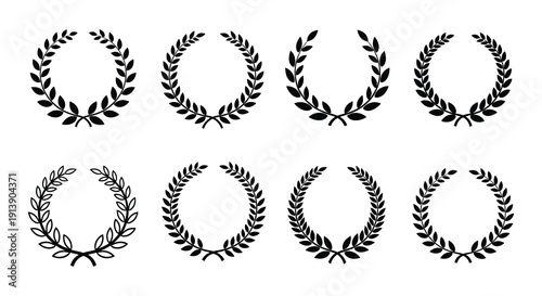 Collection of black laurel wreaths arranged in a grid pattern