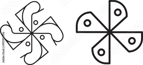 A striking black and white circular design featuring swirling spiraling lines evoking motion and depth