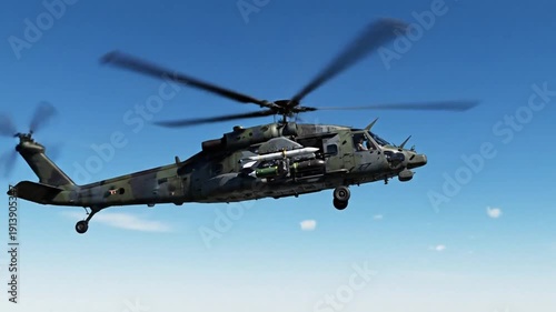 Wallpaper Mural military helicopter in flight, armed with missiles, against blue sky Torontodigital.ca