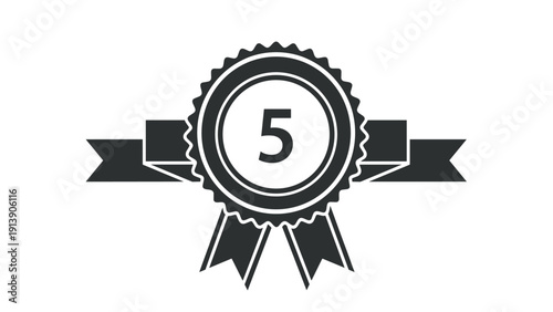 Dark ruffled badge icon with the number "5" in the center, representing a ranking, achievement, or fifth place recognition.