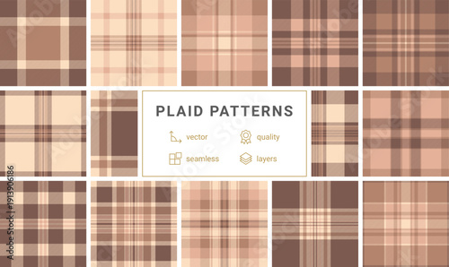 Enhance your creative projects with this cozy brown plaid seamless pattern. Its warm earthy tones and classic geometric design make it ideal for textiles, home decor, and autumn graphics.
