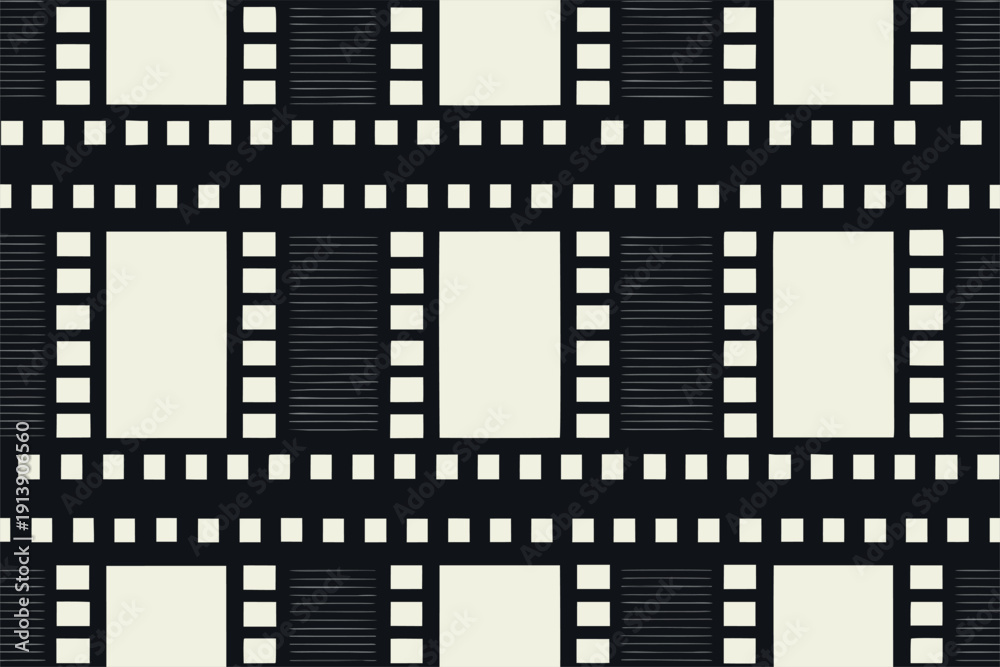 Obraz premium Seamless abstract geometric pattern inspired by vintage cinema film strips and minimalist architectural lines.