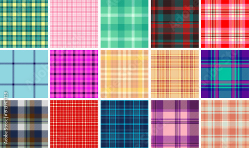Plaid pack created for commercial womens designers. Ready to use tartan patterns save production time. Vector quality meets standards.