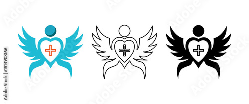 Angel wings heart love symbol spiritual care logo vector illustration