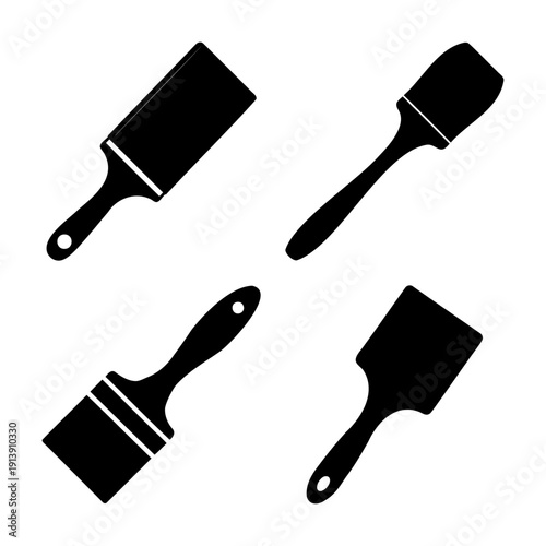 Four black paint brush silhouettes and icons for art, diy, and home improvement projects