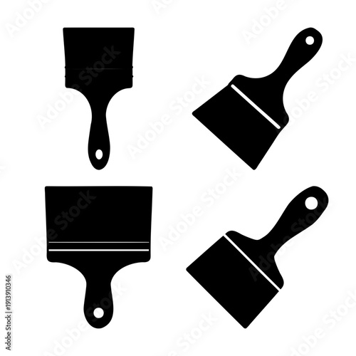 Collection of black silhouette icons representing various paint brushes and spatulas