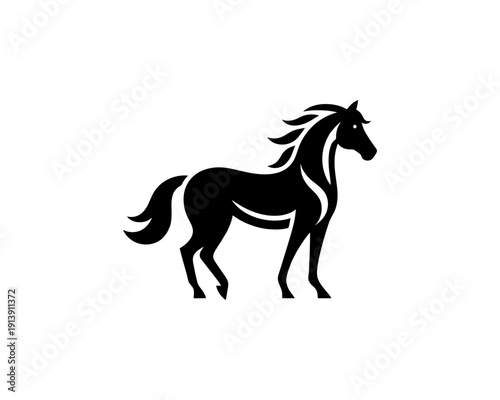 Horse full body silhouette minimal vector logo for brand identity