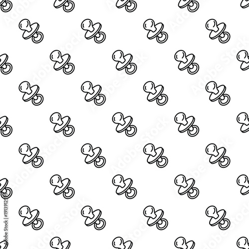 Pacifiers forming a black outline seamless pattern on a white background