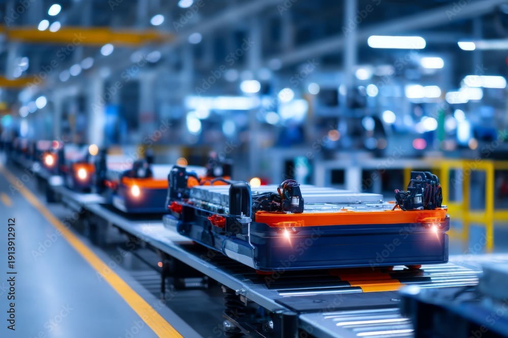 Obraz premium Advanced Production Process of Electric Vehicle Battery in Modern Factory