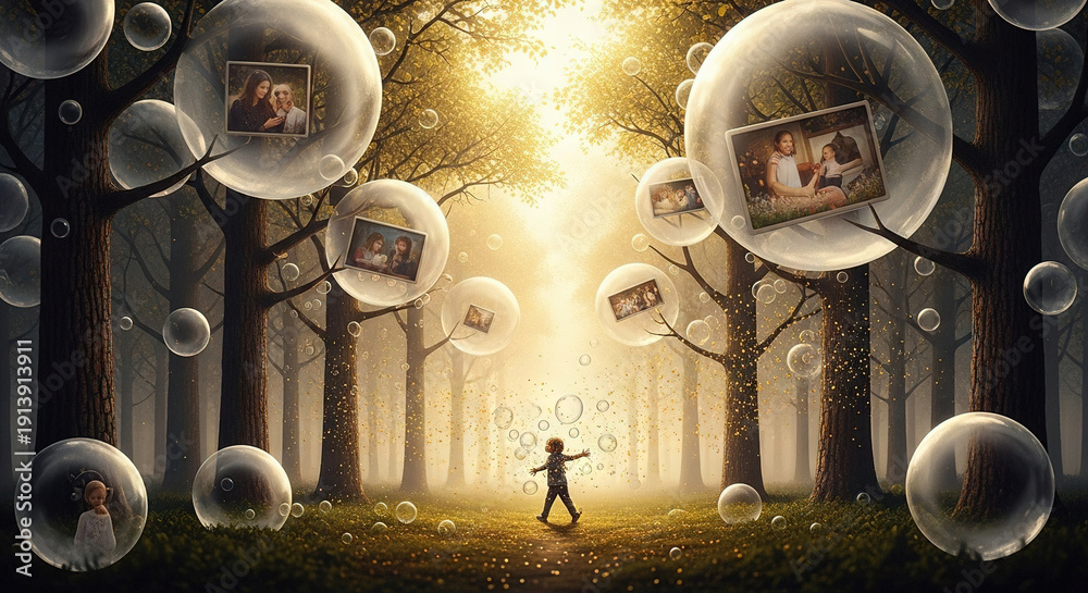 custom made wallpaper toronto digitalChild walking through a forest with floating memories