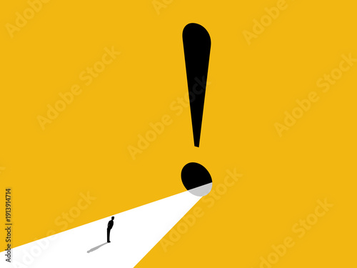 businessman looked at the exclamation mark door