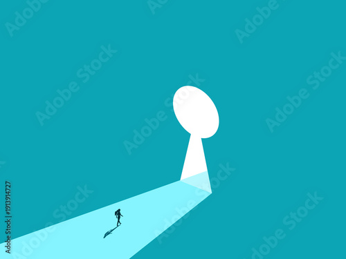 businesswoman walked through the keyhole