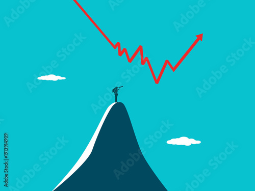 Businesswoman are looking for a turning point on the stock chart at the peak