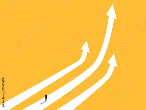 Businessmen look towards the furthest path