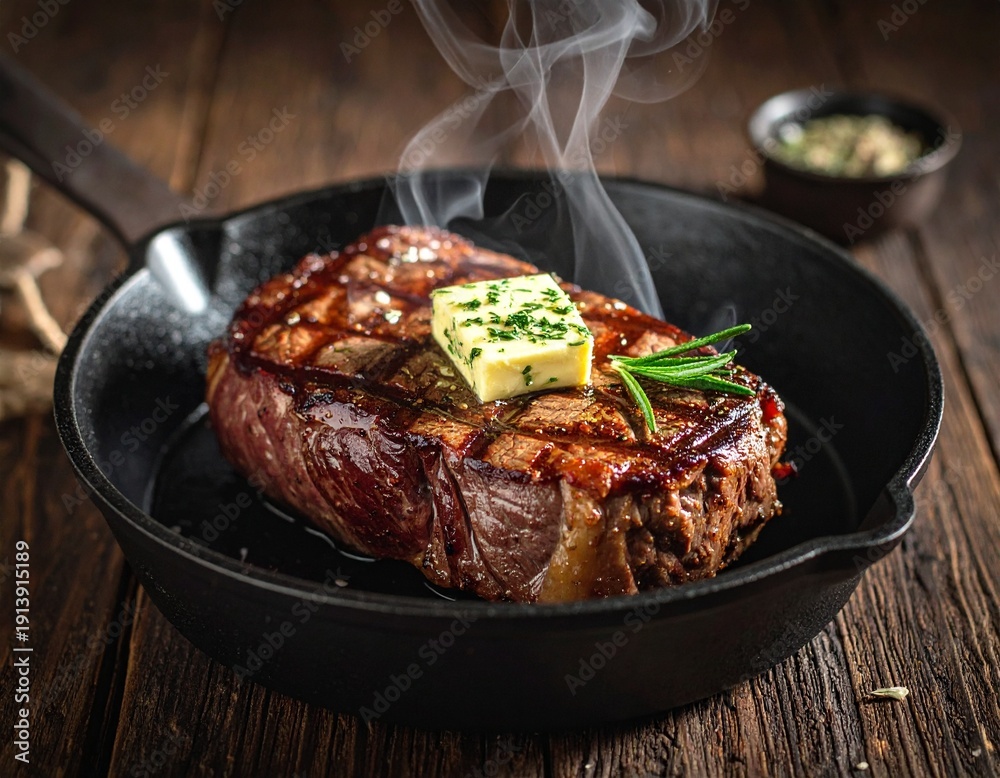 Fototapeta premium Rumpsteak mit Kräuterbutter