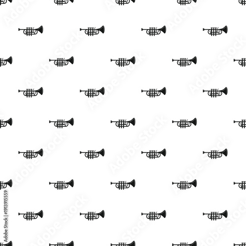 Black trumpet silhouettes creating a repeating musical instrument pattern