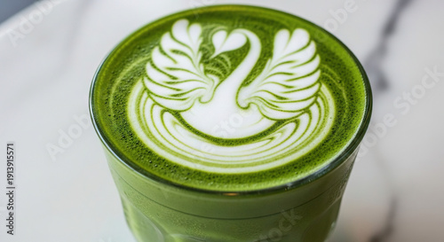 Wallpaper Mural Green Matcha Latte with Artistic Steamed Milk Design on Top Torontodigital.ca