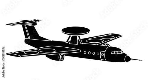 Black and white illustration of a military aircraft with radar equipment.