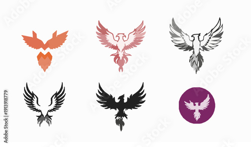 Modern phoenix logo bundle set with unique vector designs for branding and business identity