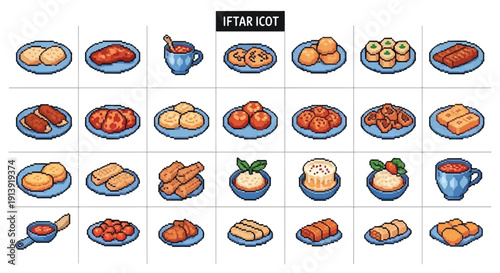 Assorted Iftar Food Icons in Grid Layout.