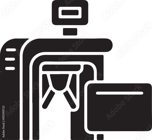 Machine Icon: A striking, minimalist illustration of a robust machine, likely within an industrial setting, its design hinting at precision and technological advancement. 