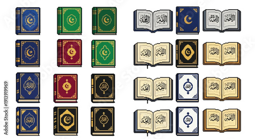 Collection of Magical Books with Symbols.