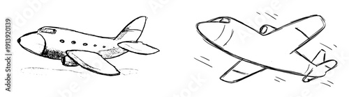 A whimsical sketch of a small airplane soaring through the sky