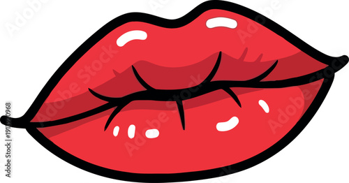 Red Cartoon Lips Vector Illustration Isolated on White Background for Pop Art and Romantic Designs