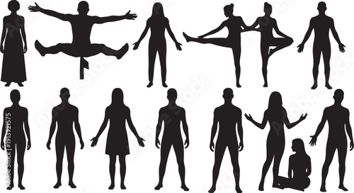 Diverse group of people in various poses and actions