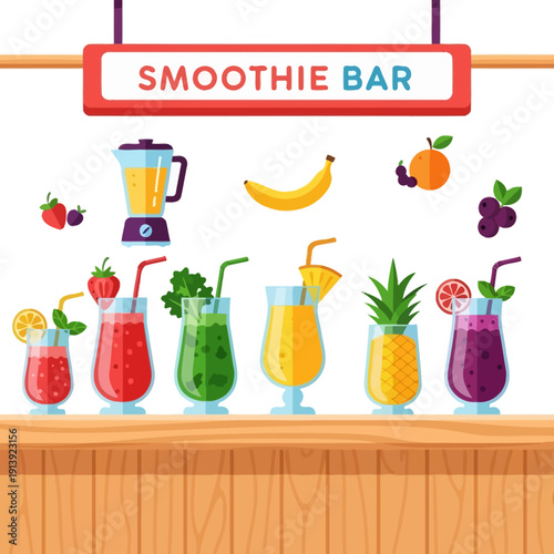 Colorful Smoothies on a Bar Counter.