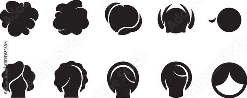Black Silhouette Icons of Various Human Heads and Shapes