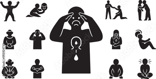 Stress and anxiety concept with various human silhouettes depicted