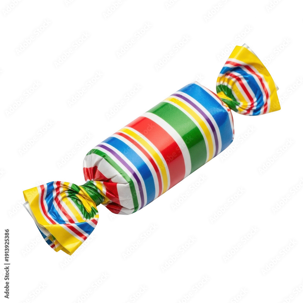 Fototapeta premium A colorful wrapped candy on a white background isolated on transparent background